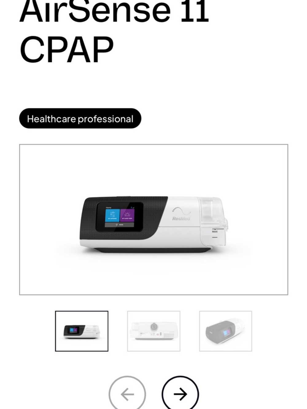 ResMed CPAP 11 Device in White and Black with Color Display